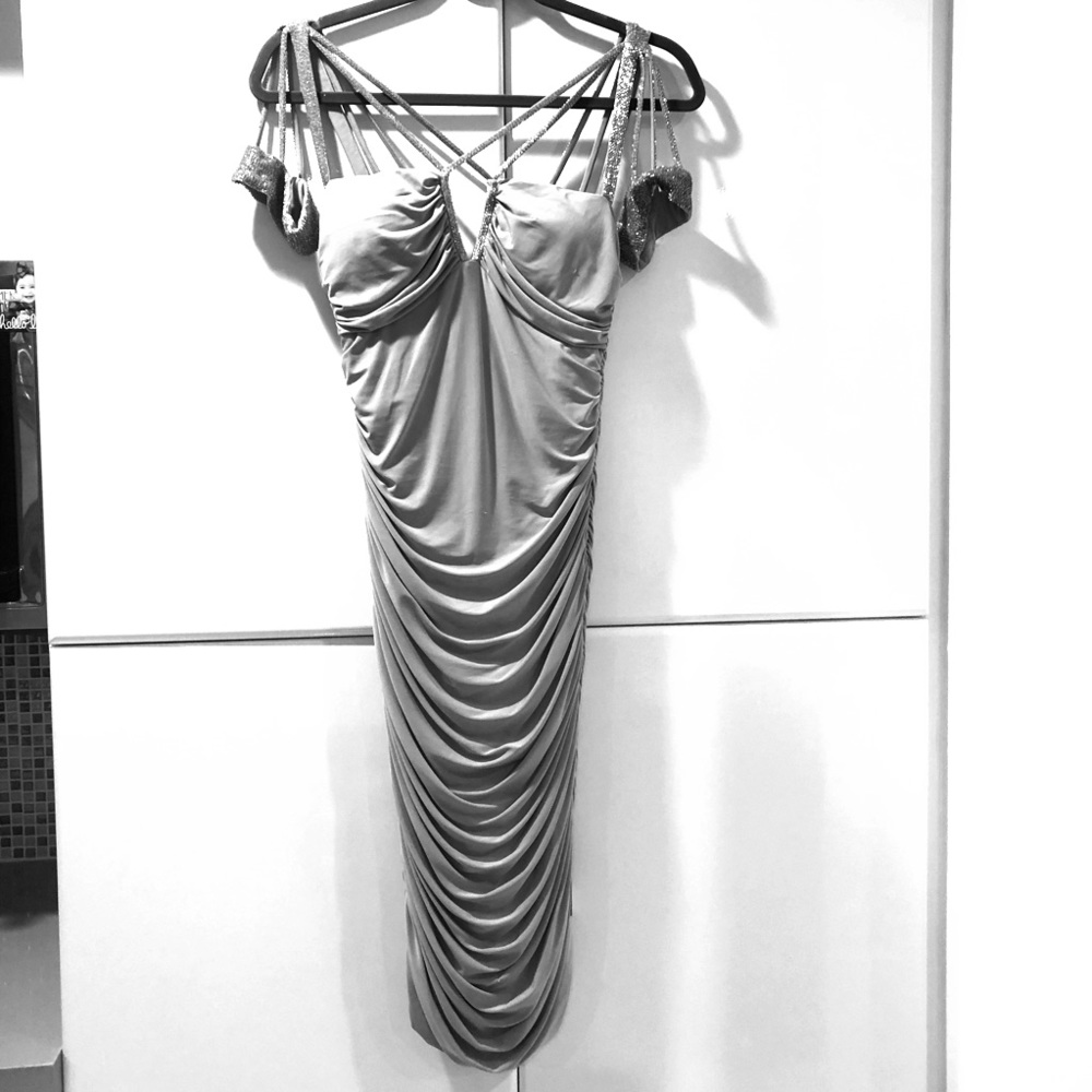 Mignon beaded cutout knee length cocktail dress